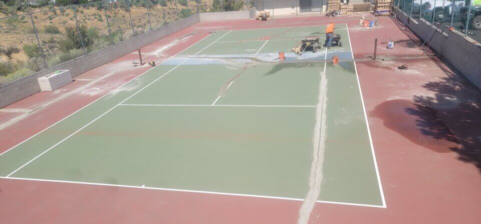 Before Skyline Villas Hoa, Reno Tennis Court Sport Court Overlay Surface, Tennis, Pickleball, Basketball, and Volleyball 