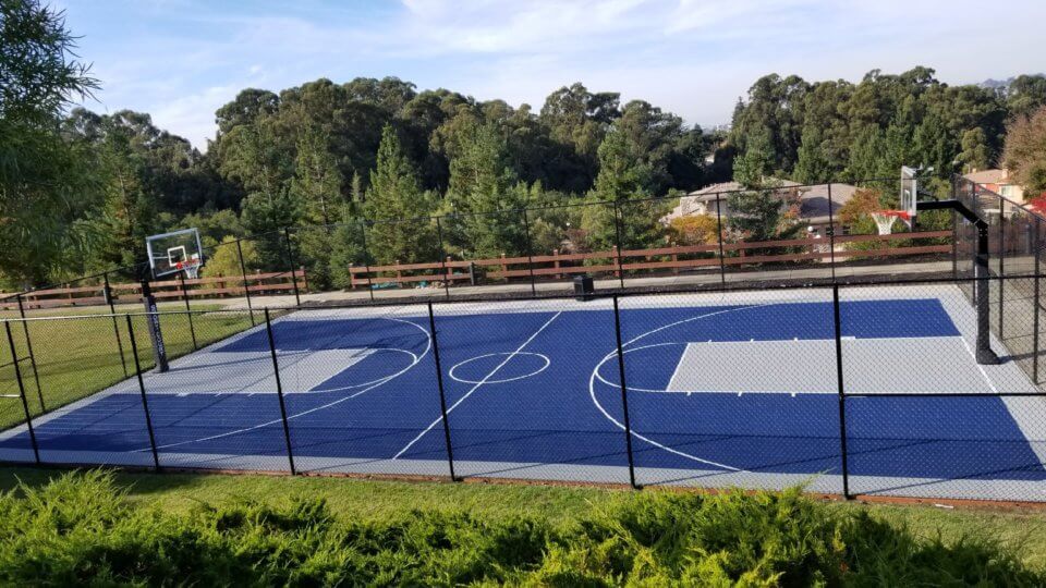 HOA Basketball Sport Court Full Court Blue and Gray Fencing Custom Castro Valley Oakland San Leandro Hayward Milpitas San Francisco