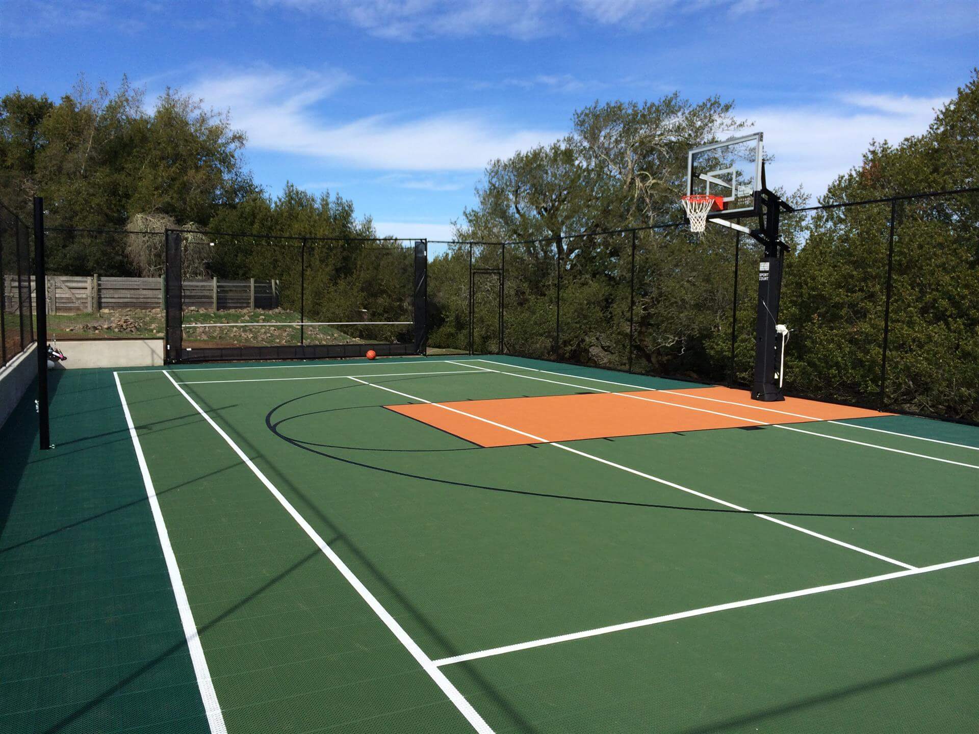 Backyard Sport Court Game Court Basketball, Tennis, Pickleball, Volleyball and Futsal Court. Landscape Design. AllSport America Court Builders